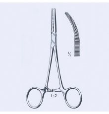 Щипці гемостатичні Crile, вигнуті, 1x2 зубці, 14 см