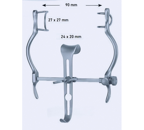 Ретрактор абдомінальний Balfour-Baby, бічні леза 90 mm (мм) 27x27 mm (мм), центральне лезо 24x20 mm (мм)
